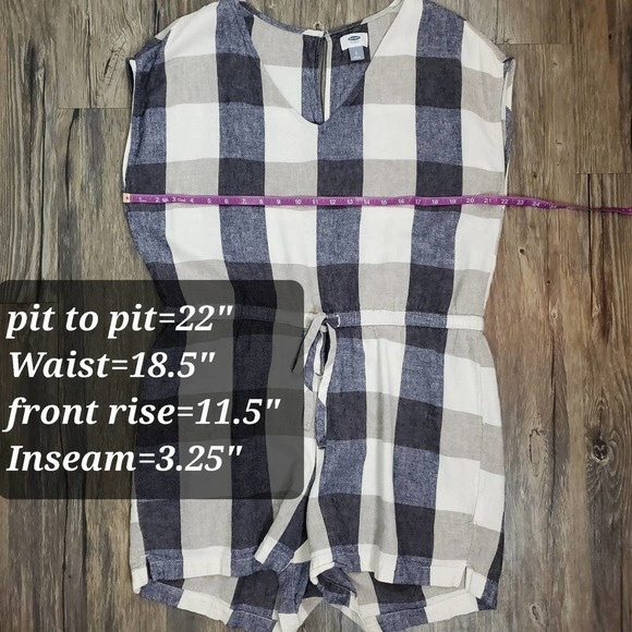 Old Navy Linen-Blend Plaid Sleeveless Romper Casual Summer One-Piece Coastal - Picture 6 of 9